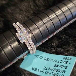 1.59CTW VVSD  Moissanite wedding set in 925 sterling silver. Size 8